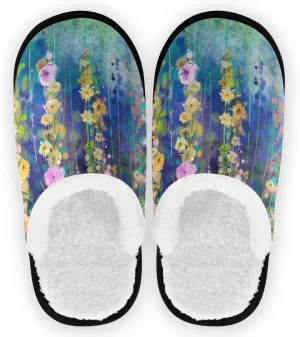 visesunny Women's Cozy Fuzzy Plush Fleece Slippers Oil Painting Ivy Flower Soft Memory Foam Ladies House Shoes Warm Bedroom Flat Shoe Anti-Slip Indoor Outdoor