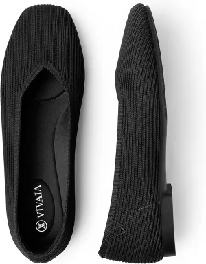 VIVAIA Margot 2.0 Women's Casual Flats Slip on Washable Ballet Flats Shoes Comfortable Square-Toe Style Black