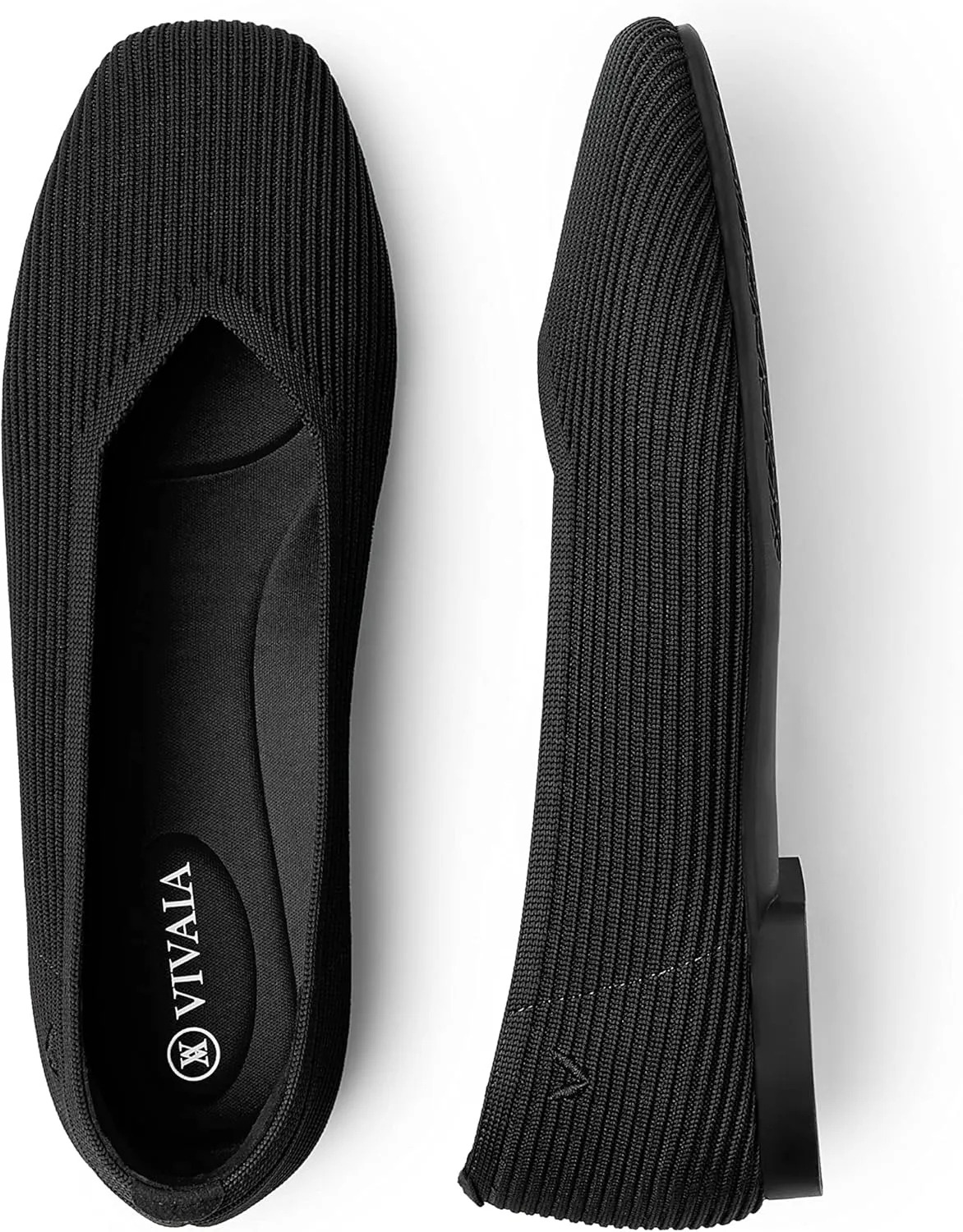 VIVAIA Margot 2.0 Women's Casual Flats Slip on Washable Ballet Flats Shoes Comfortable Square-Toe Style Black