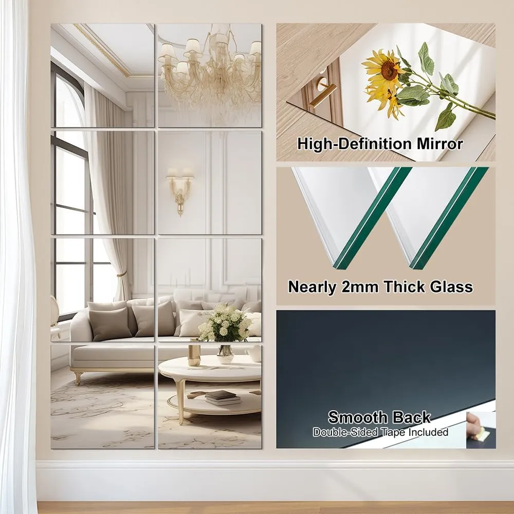 Vlush Full Length Wall Mirror 12'' x 12'' x 8PCS Home Gym Full Body & Tiles Full Length Mirror Wall Mounted Mirrors Decorative for Home Gym, Door, Bedroom & Bathroom