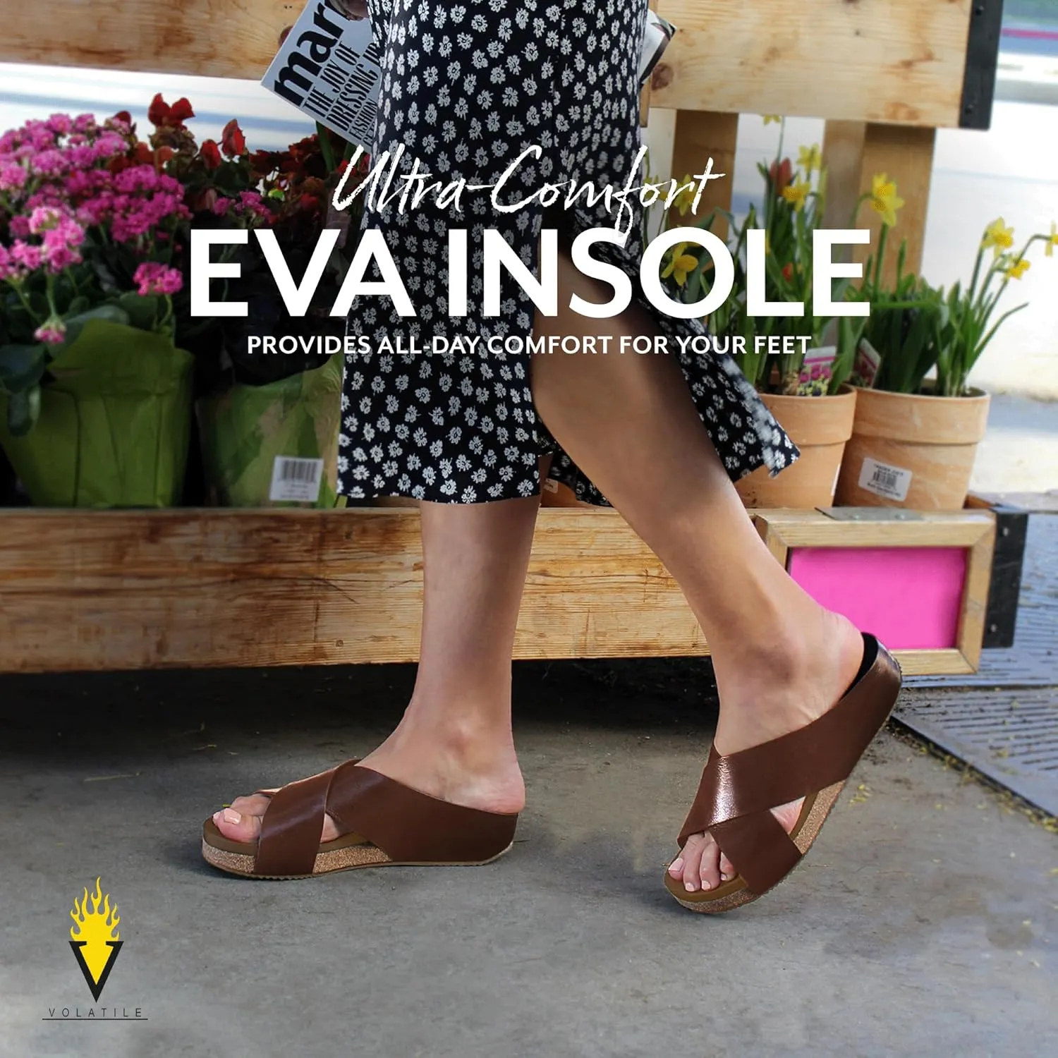 VOLATILE Ablette Wedge Sandals for Women Featuring Slip-on Crisscross Design with EVA Insole and Rubber Outsole