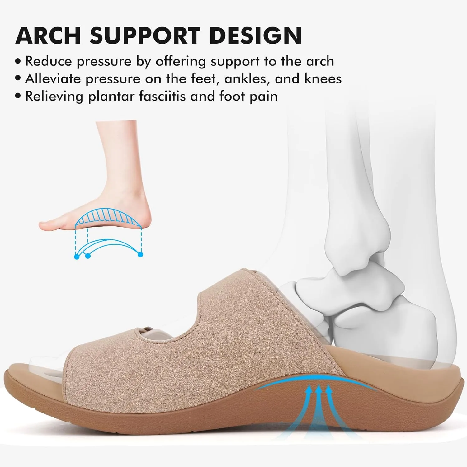V.Step Orthopedic Slide Sandals with Arch Support Man Women Orthopedic Slippers for Plantar Fasciitis, Orthotic Slippers Sandals with Adjustable Buckle Strap Foot Pain Relief Indoor and Outdoor