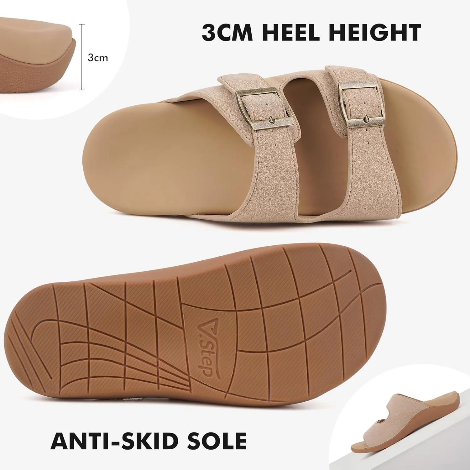 V.Step Orthopedic Slide Sandals with Arch Support Man Women Orthopedic Slippers for Plantar Fasciitis, Orthotic Slippers Sandals with Adjustable Buckle Strap Foot Pain Relief Indoor and Outdoor