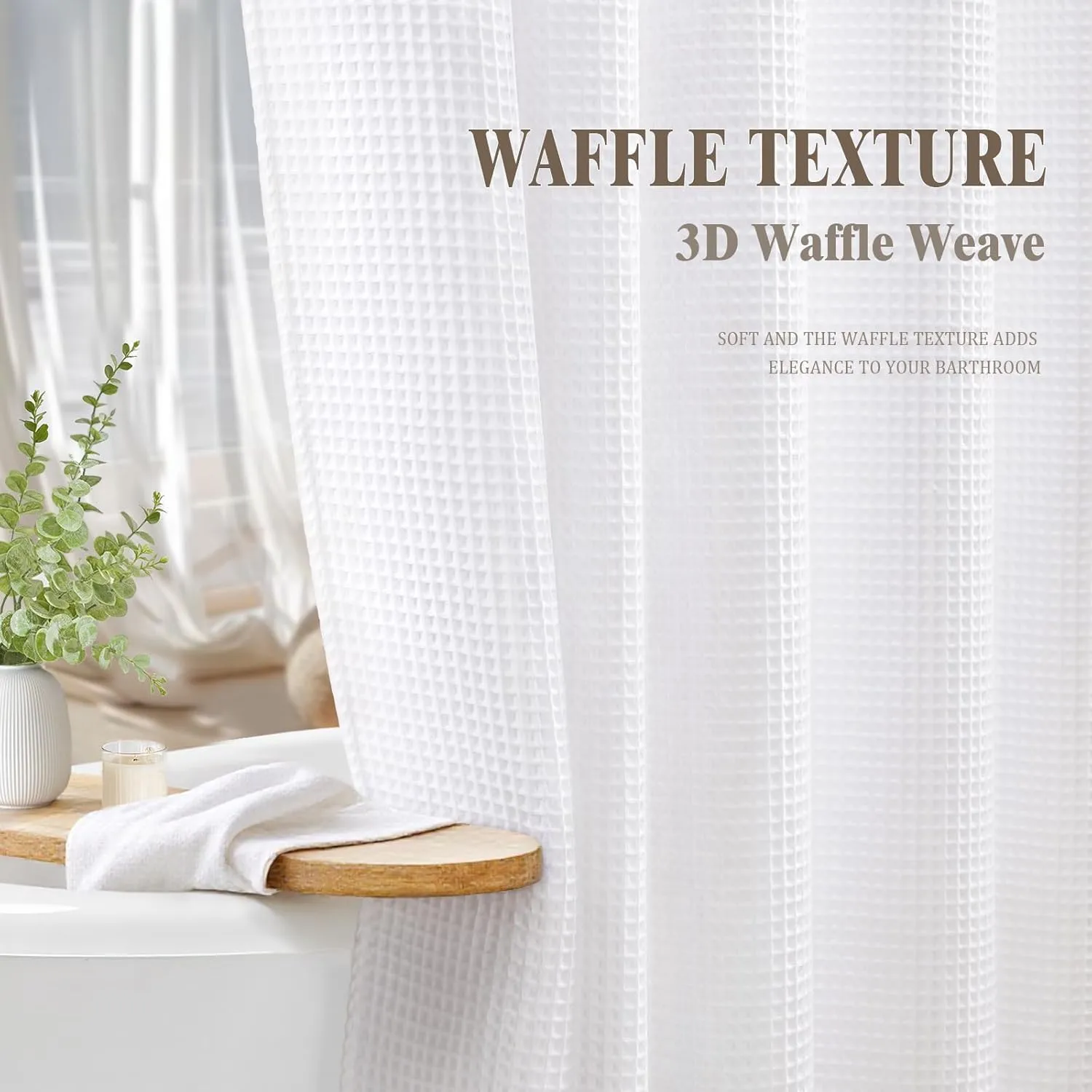 Waffle Weave Shower Curtain Cotton Fabric Texture Shower Curtain for Bathroom White,72Wx75L