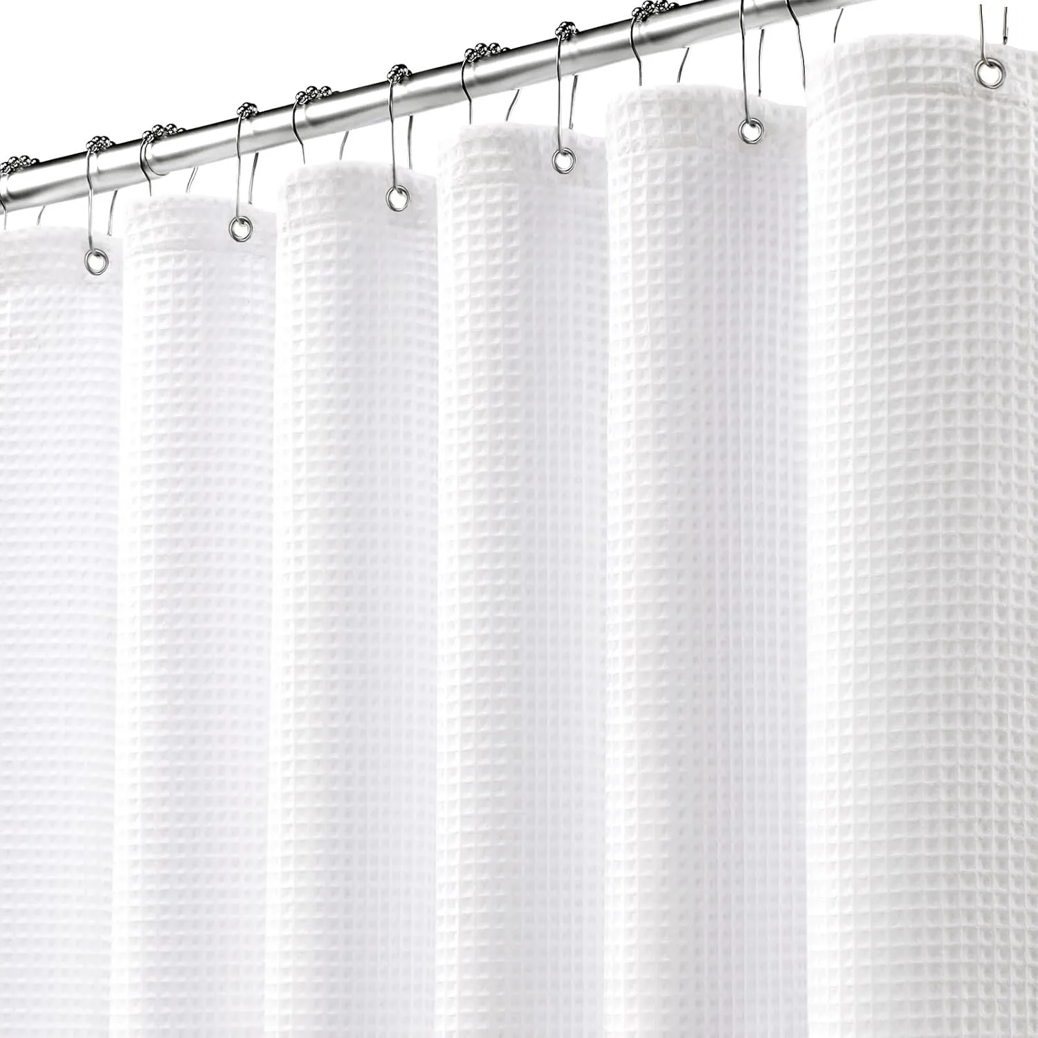 Waffle Weave Shower Curtain Cotton Fabric Texture Shower Curtain for Bathroom White,72Wx75L