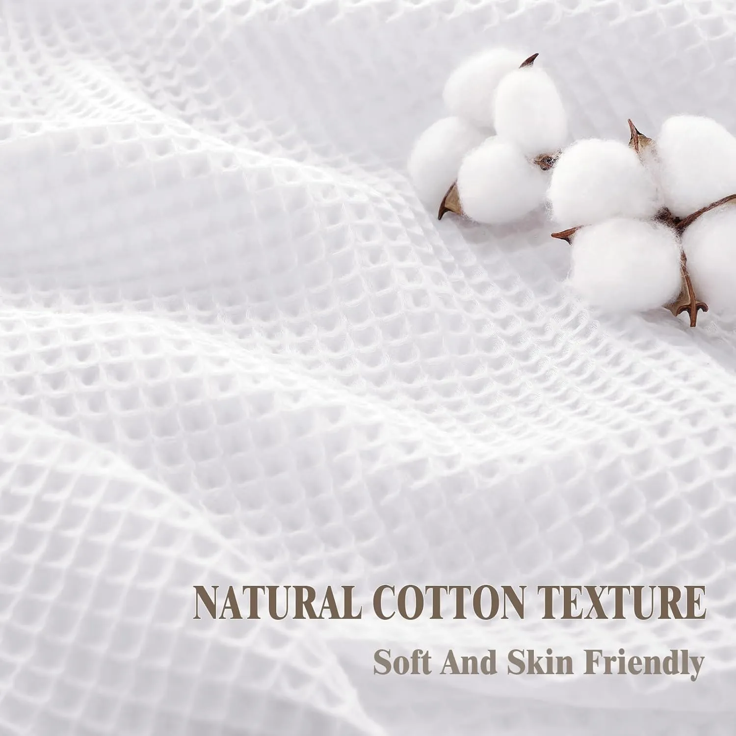 Waffle Weave Shower Curtain Cotton Fabric Texture Shower Curtain for Bathroom White,72Wx75L