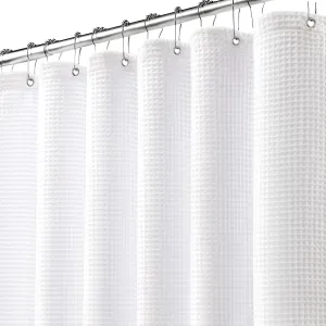Waffle Weave Shower Curtain Cotton Fabric Texture Shower Curtain for Bathroom White,72Wx75L