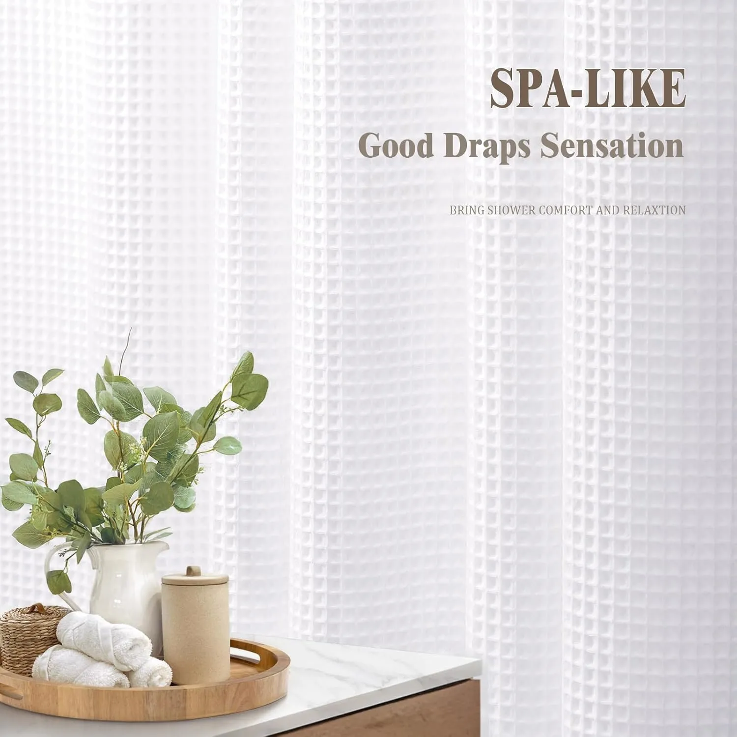 Waffle Weave Shower Curtain Cotton Fabric Texture Shower Curtain for Bathroom White,72Wx75L