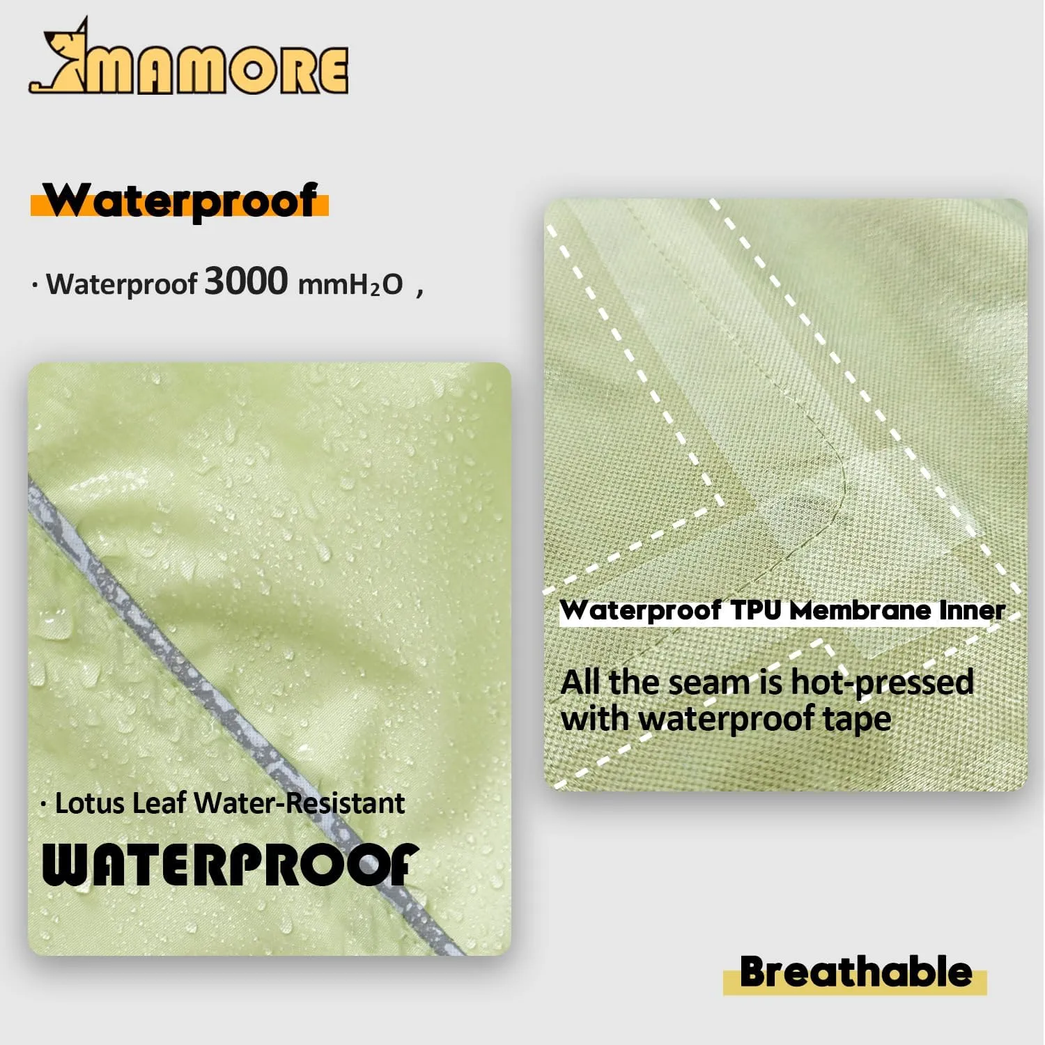Waterproof Dog Raincoat with Reflective Strip, Adjustable Breathable Rain Coat Jacket with Leash Hole for Dogs (Light Green, XX-Large)