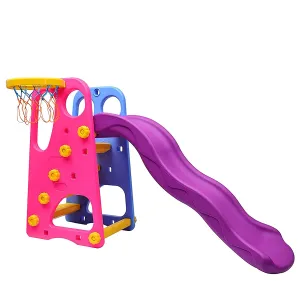 Webby Foldable Wavy Garden Slide with Adjustable Height & Basketball Ring (Multicolour)