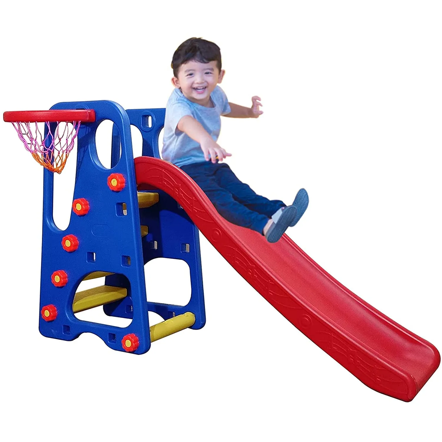 Webby Premium Foldable Garden Slide with Adjustable Height, Basketball Ring