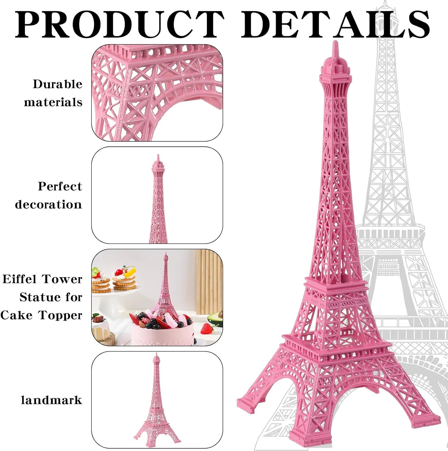 Wesiti 9 Pcs Eiffel Tower Statue Decor Alloy Metal French Paris Multiple Sizes Eiffel Tower Decoration Gift for Cake Topper Table Stand Holder Collectible Figurines Souvenirs(5.1'' 5.9'' 7'')