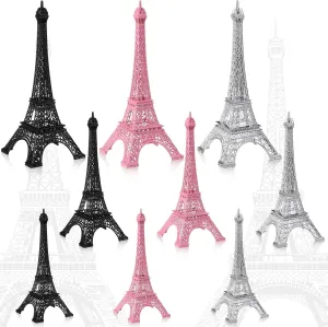 Wesiti 9 Pcs Eiffel Tower Statue Decor Alloy Metal French Paris Multiple Sizes Eiffel Tower Decoration Gift for Cake Topper Table Stand Holder Collectible Figurines Souvenirs(5.1'' 5.9'' 7'')