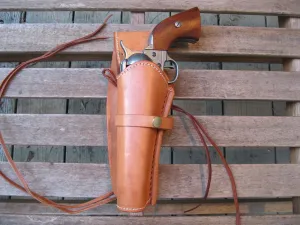Western Quick Draw Gun Holster - 38 Caliber - Natural - Left Hand - Single Action - Size 6" - Smooth Leather