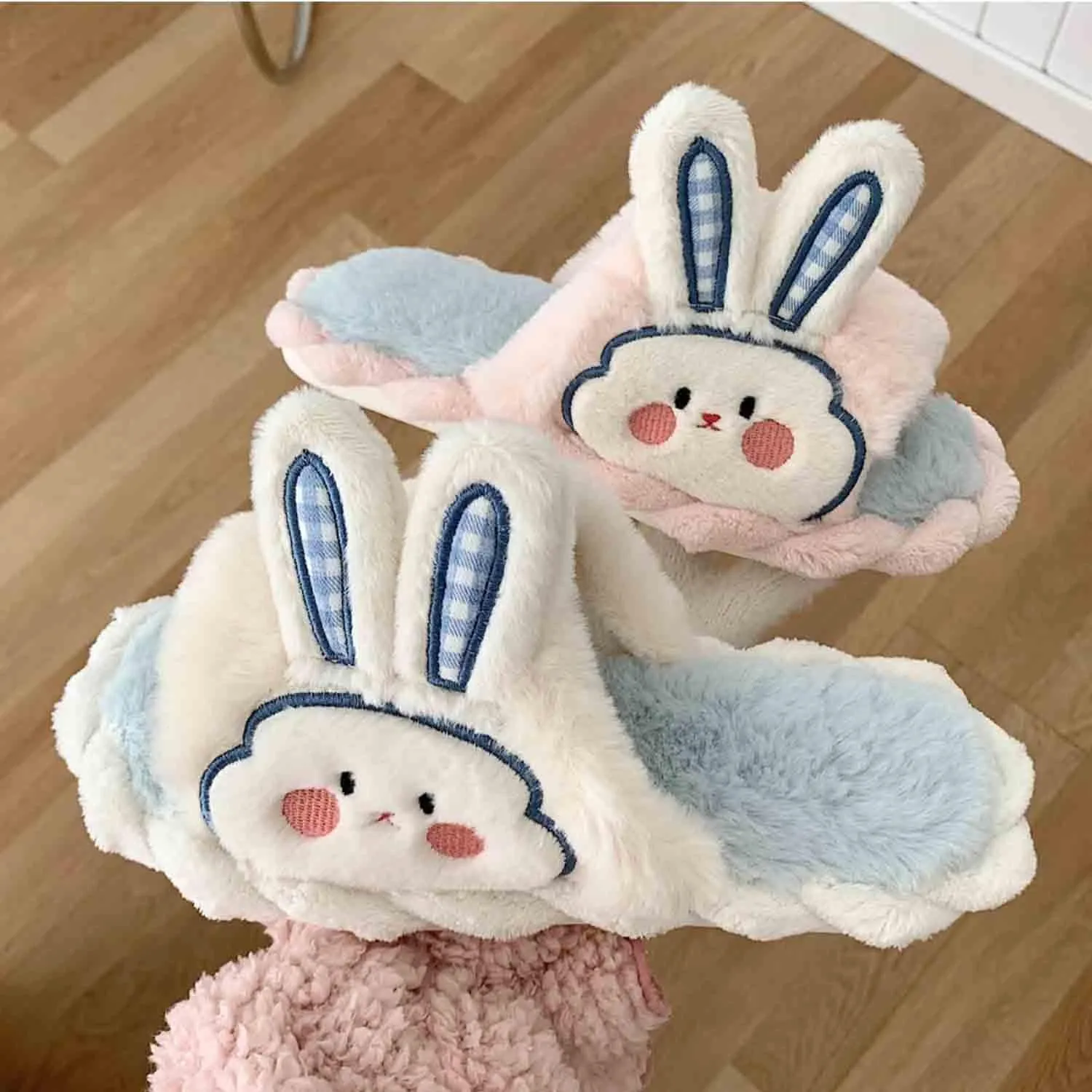 Women Rabbit Slippers for Kids Girls Cute Fluffy Memory Foam House Slippers Warm Plush Bedroom Anti-Slip Animal House Shoes