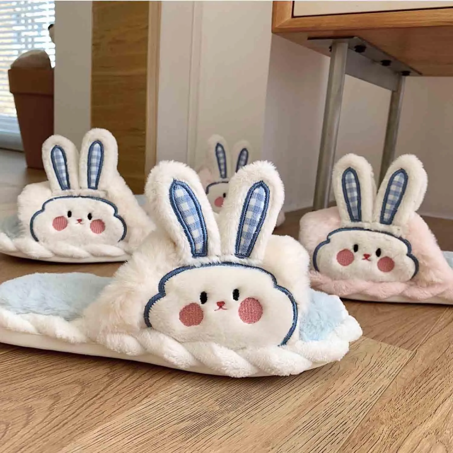 Women Rabbit Slippers for Kids Girls Cute Fluffy Memory Foam House Slippers Warm Plush Bedroom Anti-Slip Animal House Shoes