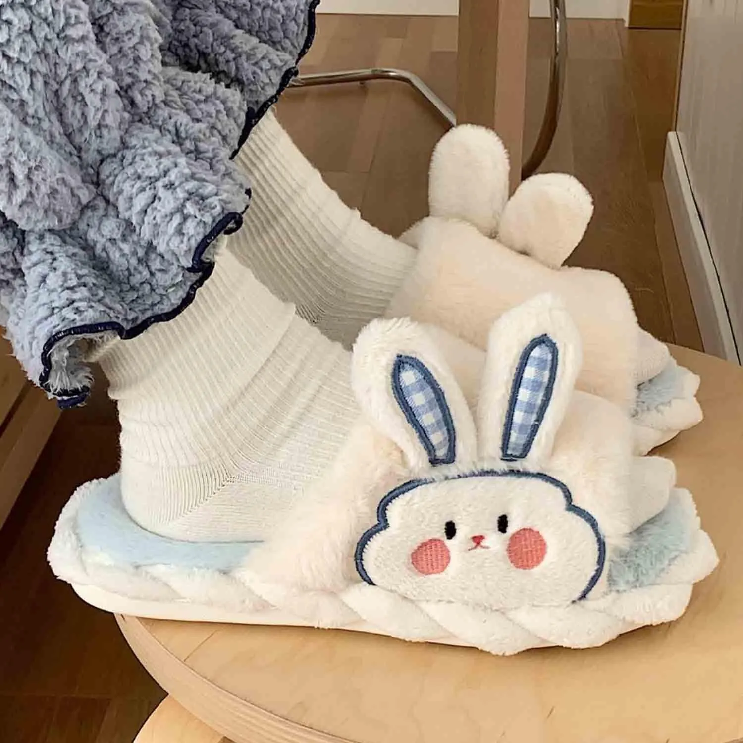 Women Rabbit Slippers for Kids Girls Cute Fluffy Memory Foam House Slippers Warm Plush Bedroom Anti-Slip Animal House Shoes