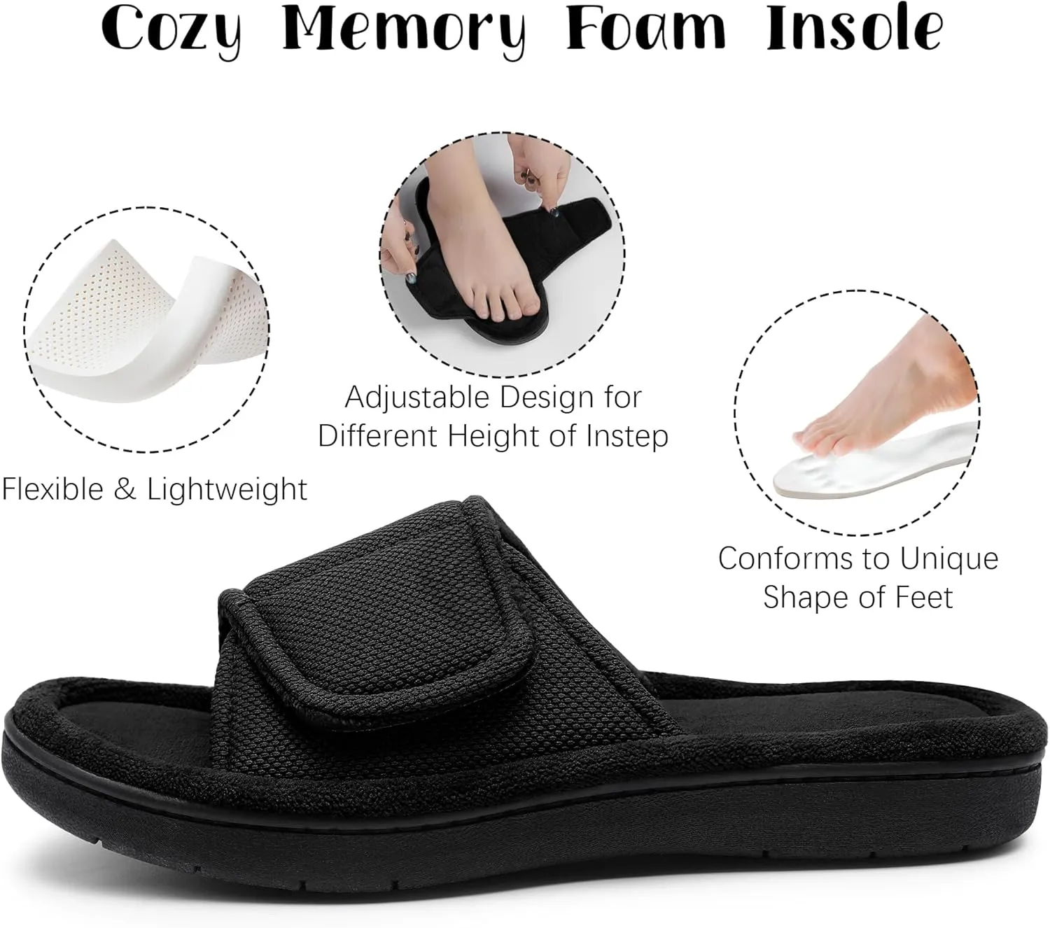 Women's Adjustable Indoor/Outdoor Machine Washable Memory Foam Slide