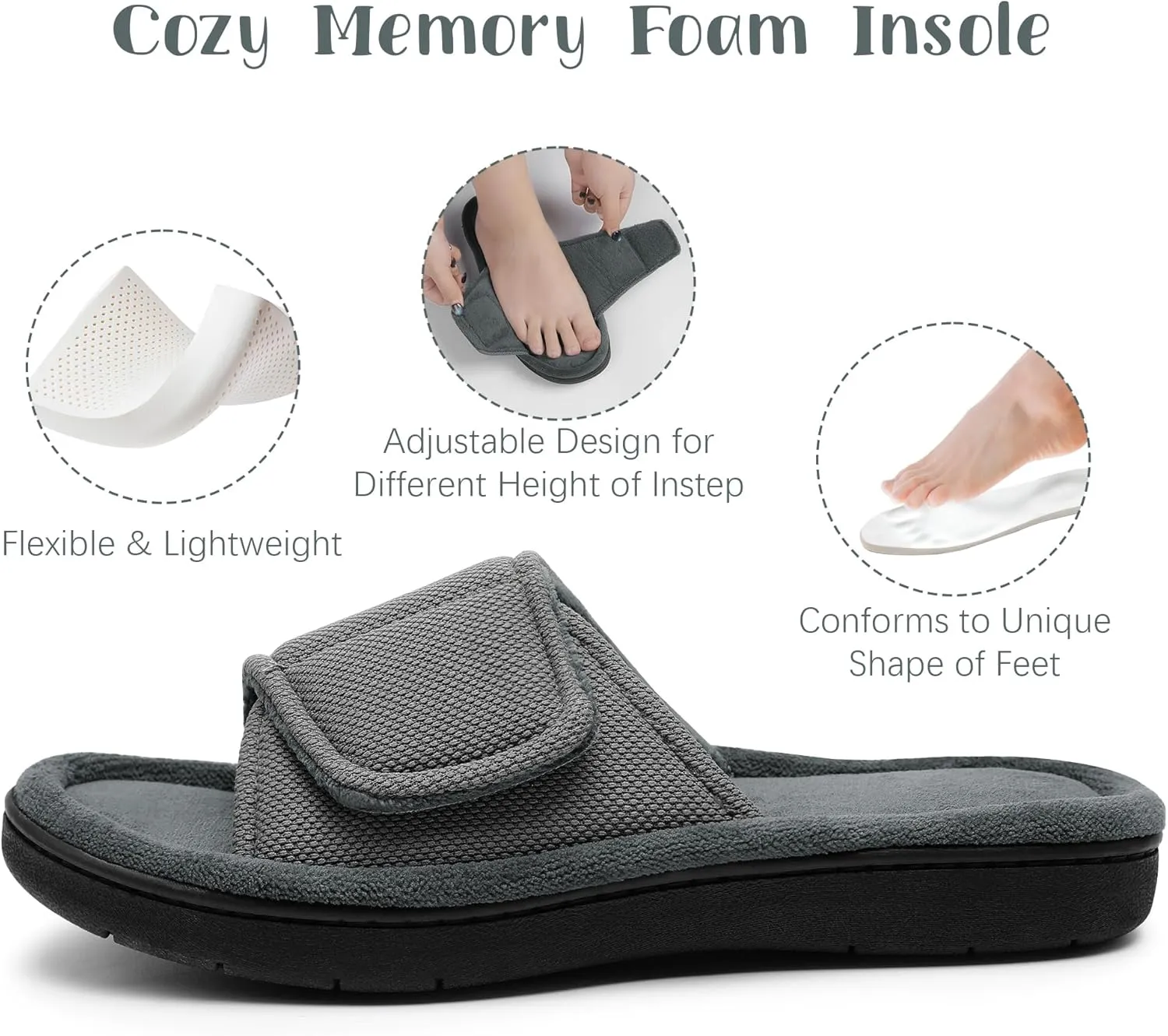 Women's Adjustable Indoor/Outdoor Machine Washable Memory Foam Slide