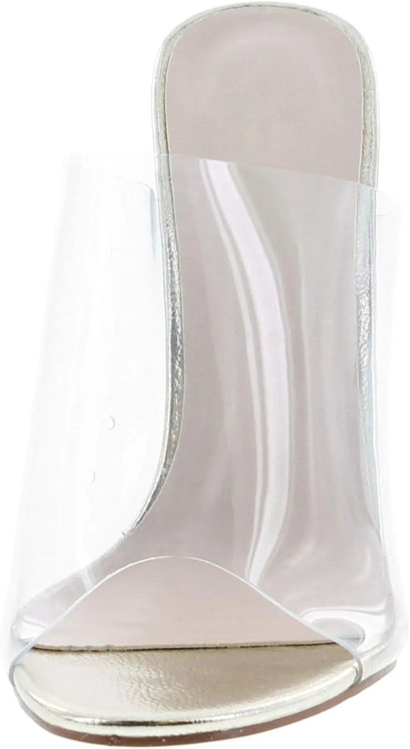 Women's Clear Open Toe Single Band Chunky Heels Mules High Heels Slip On Slide Sandals