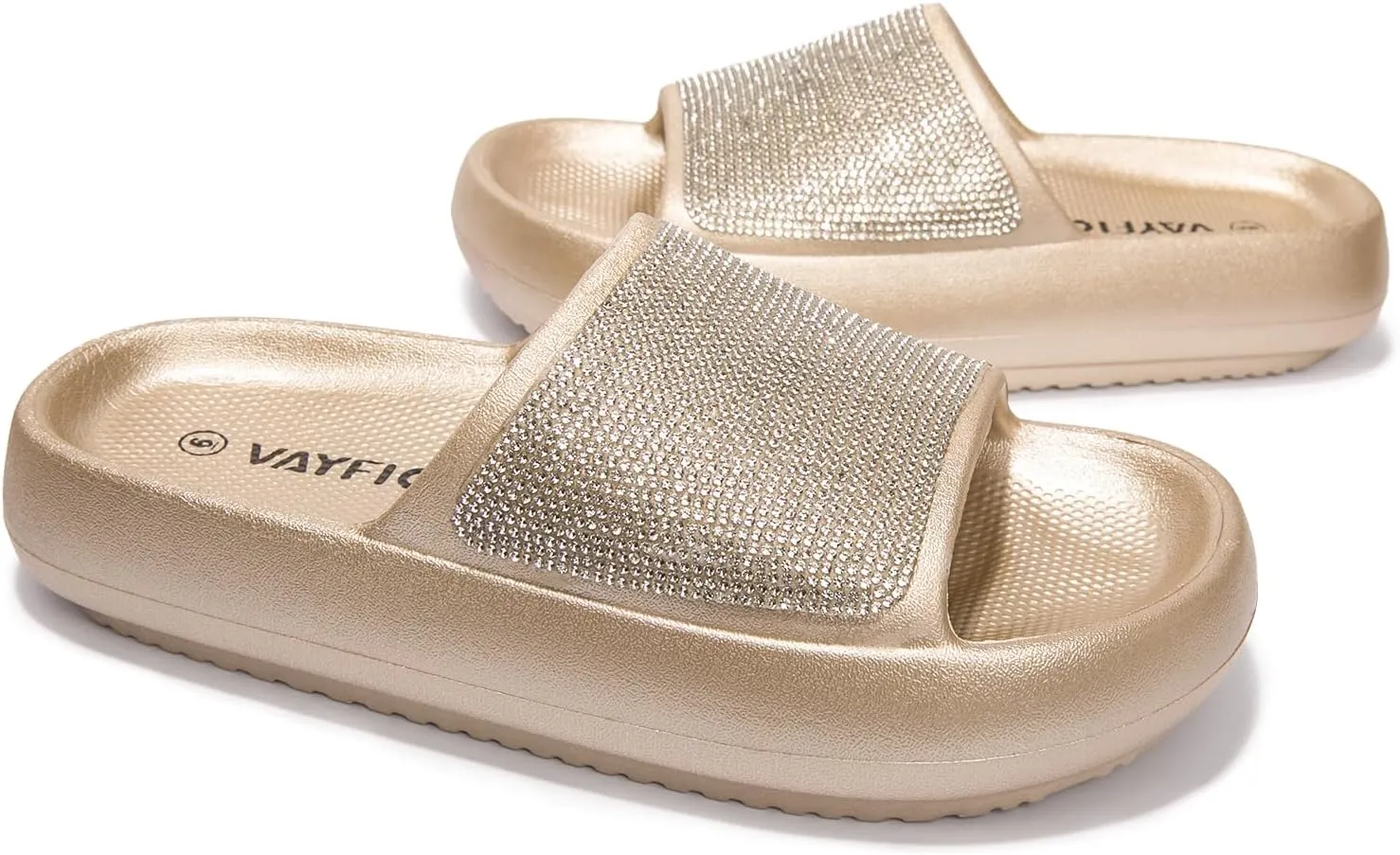 Women's Cloud Rhinestone Slide Sandals Platform Glitter Slides Slip On Shower Shoes Outdoor&Indoor House Slippers