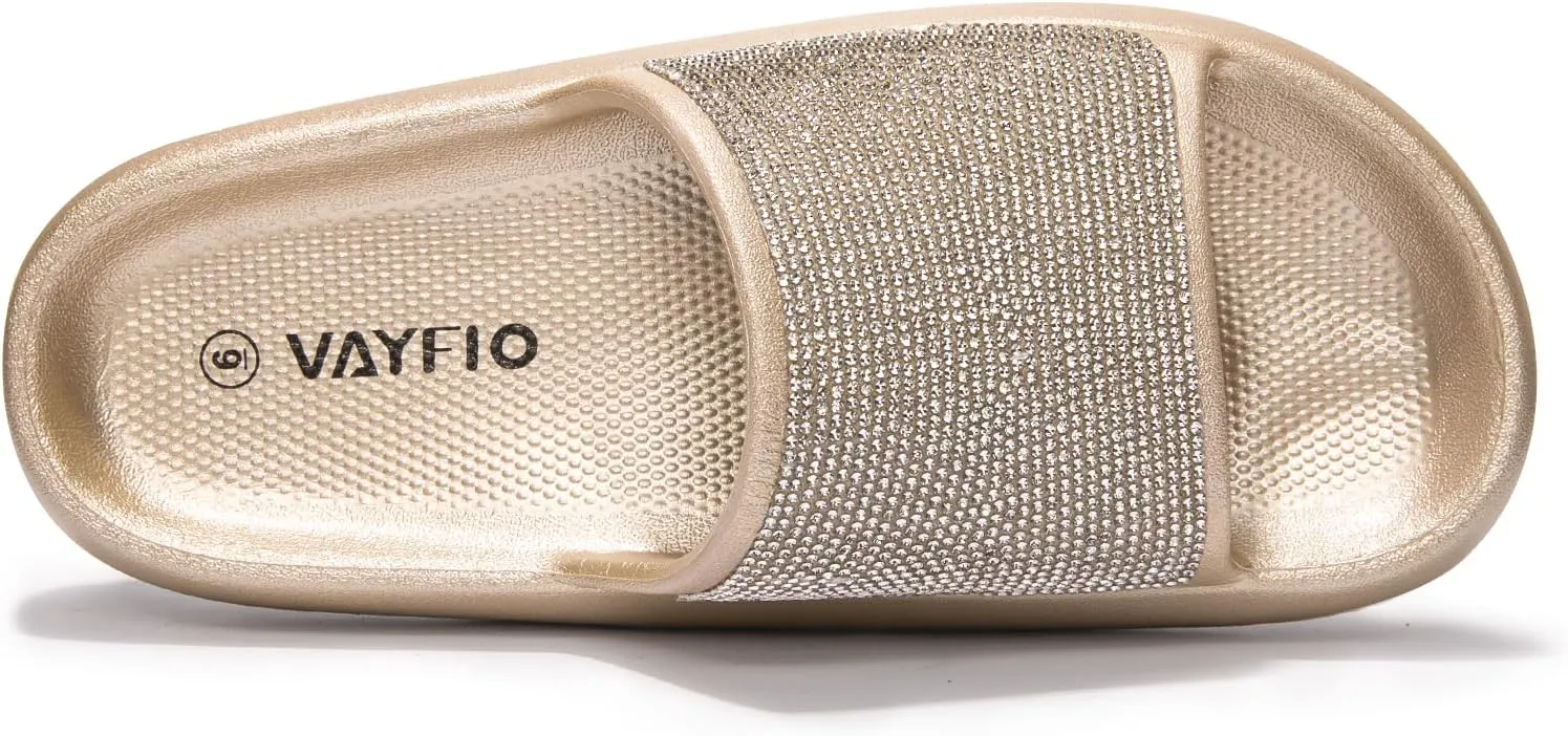 Women's Cloud Rhinestone Slide Sandals Platform Glitter Slides Slip On Shower Shoes Outdoor&Indoor House Slippers