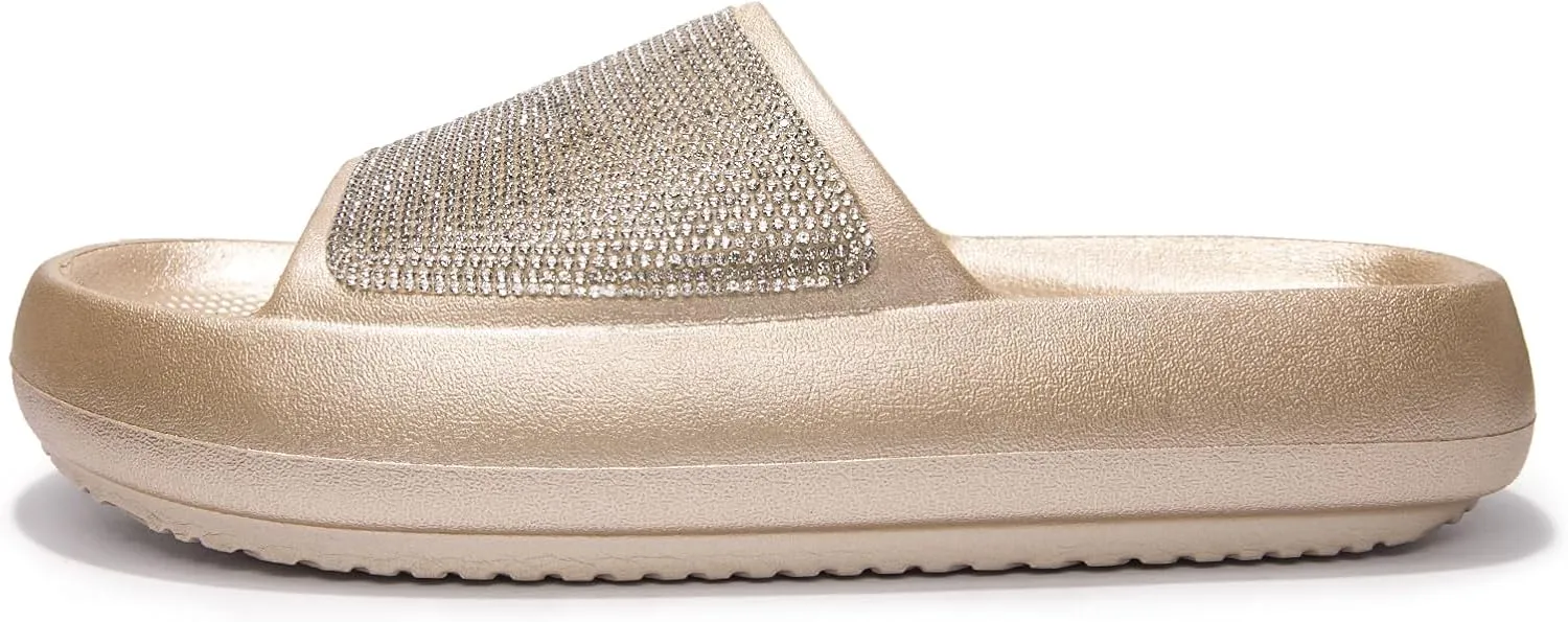Women's Cloud Rhinestone Slide Sandals Platform Glitter Slides Slip On Shower Shoes Outdoor&Indoor House Slippers