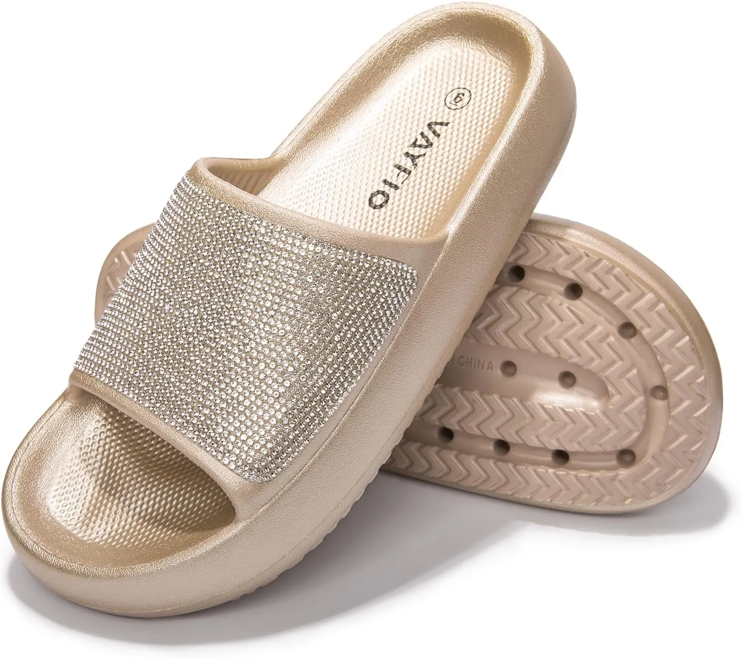 Women's Cloud Rhinestone Slide Sandals Platform Glitter Slides Slip On Shower Shoes Outdoor&Indoor House Slippers