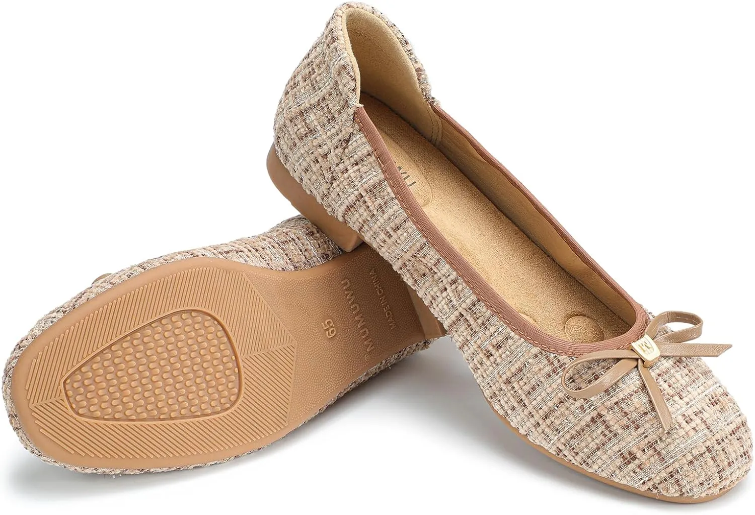 Women's Comfortable Ballet Flats Round Toe Flat Shoes for Women Bow Dressy Flats Shoes with Arch Support Insole