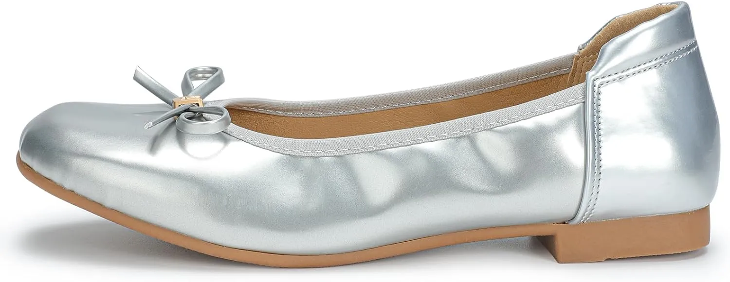 Women's Comfortable Ballet Flats Round Toe Flat Shoes for Women Bow Dressy Flats Shoes with Arch Support Insole