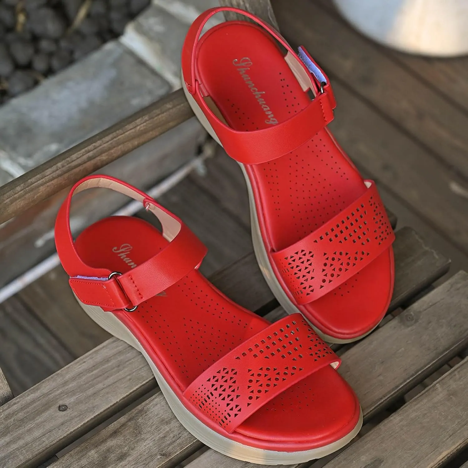 Women's Comfortable Walking Sandals Air Cushion Sport Slingback Elastic Band Platform Shoes Women Toe Ring Sandals