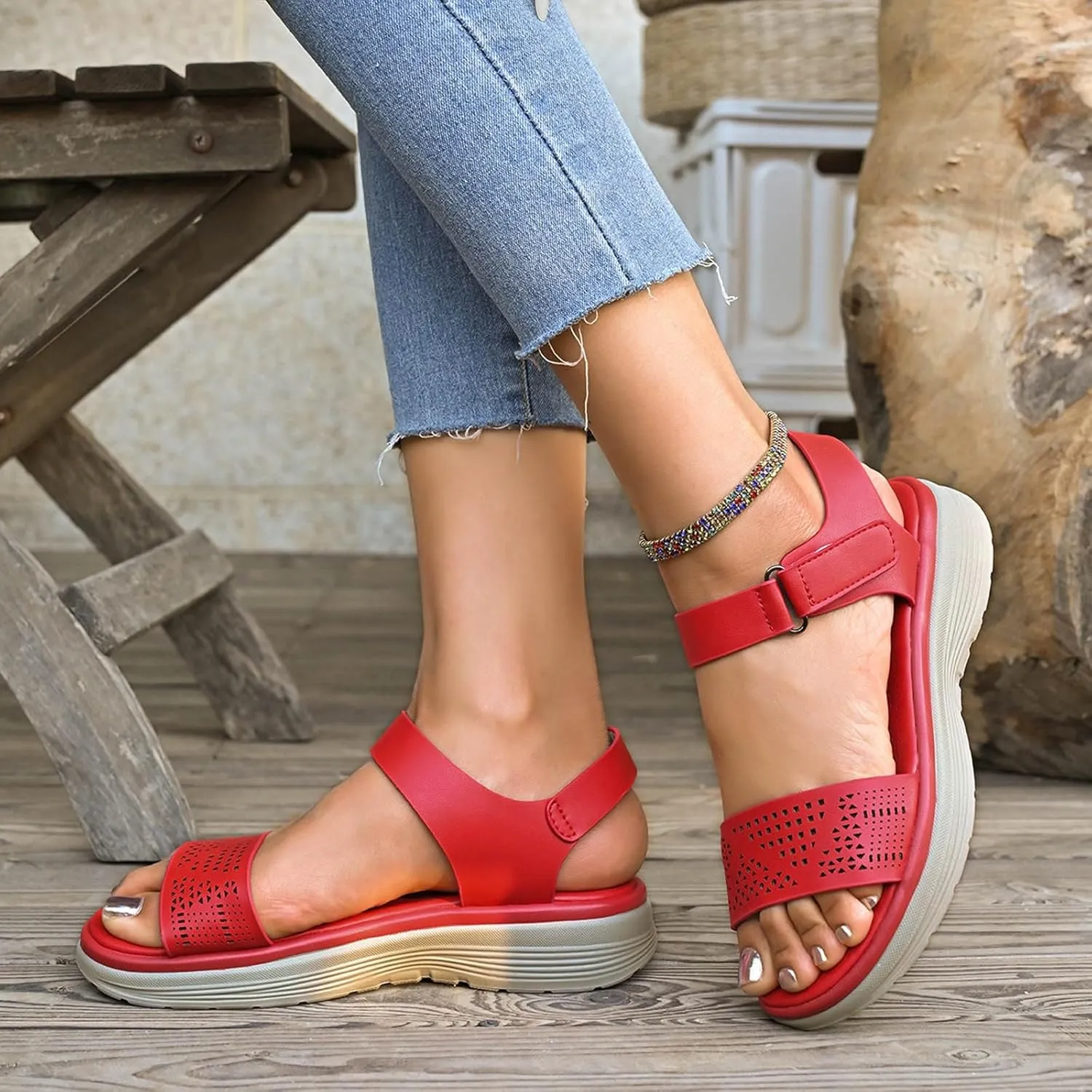 Women's Comfortable Walking Sandals Air Cushion Sport Slingback Elastic Band Platform Shoes Women Toe Ring Sandals
