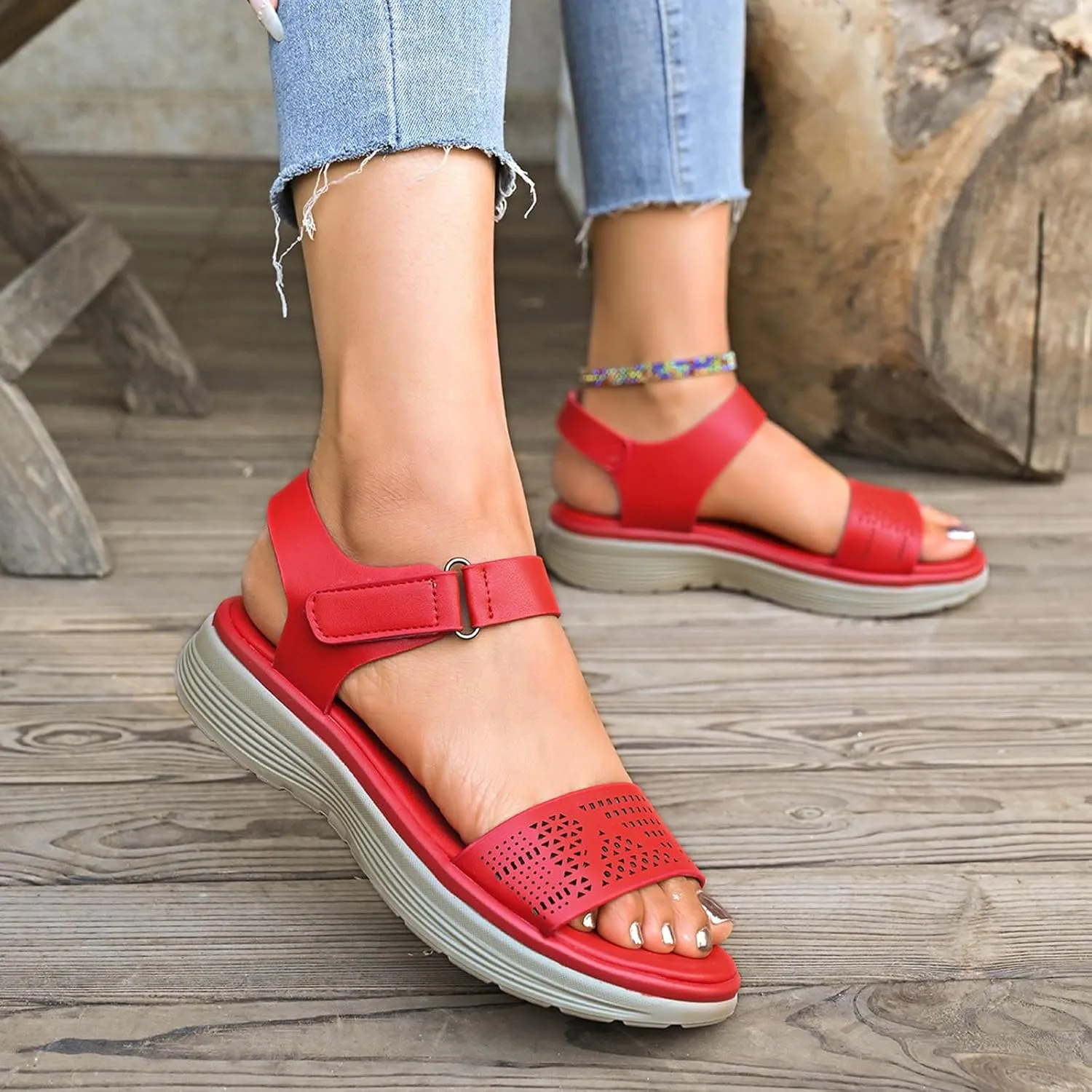 Women's Comfortable Walking Sandals Air Cushion Sport Slingback Elastic Band Platform Shoes Women Toe Ring Sandals