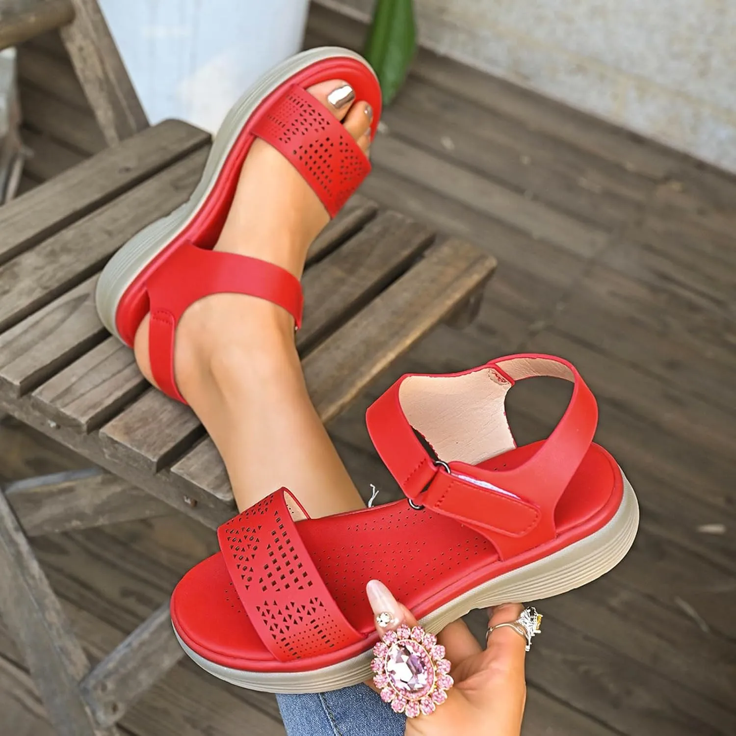 Women's Comfortable Walking Sandals Air Cushion Sport Slingback Elastic Band Platform Shoes Women Toe Ring Sandals