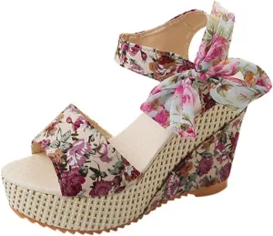 Women's Platform Sandals Wedge Open Toe Ankle Strap Lace Wedding Bridesmaid Shoes Summer Low Heel Lightweight Comfortable