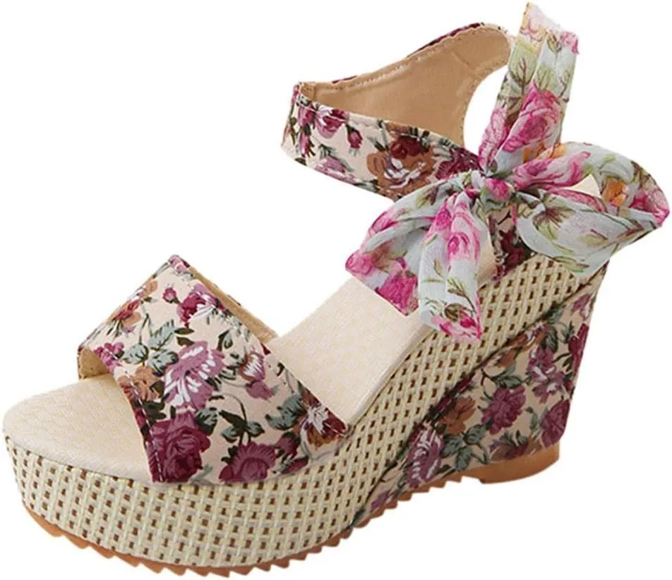 Women's Platform Sandals Wedge Open Toe Ankle Strap Lace Wedding Bridesmaid Shoes Summer Low Heel Lightweight Comfortable