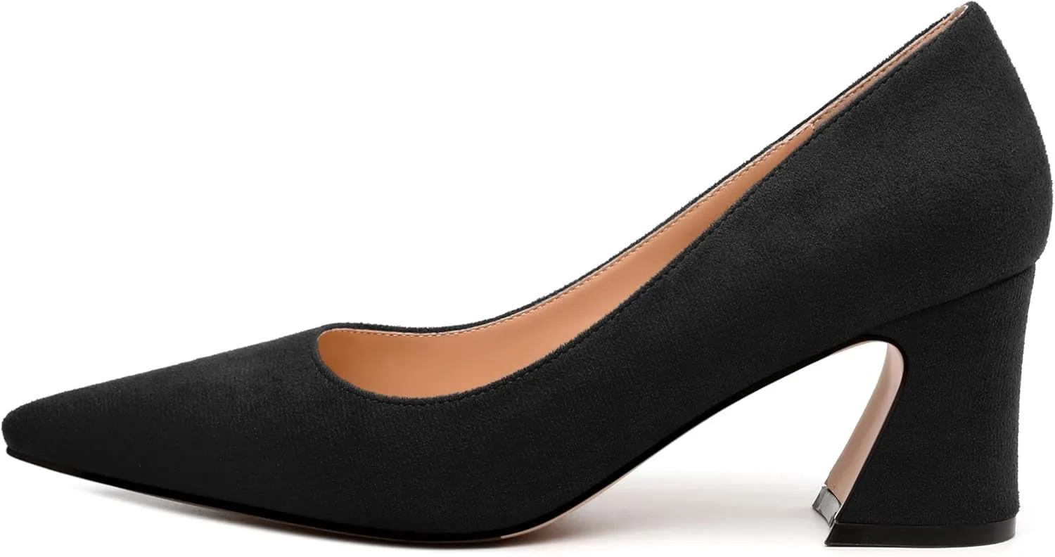 Women's Pointed Toe Mid Heel Pumps Slip On Fashion Closed Toe High Heel Shoes for Women