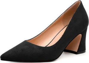 Women's Pointed Toe Mid Heel Pumps Slip On Fashion Closed Toe High Heel Shoes for Women