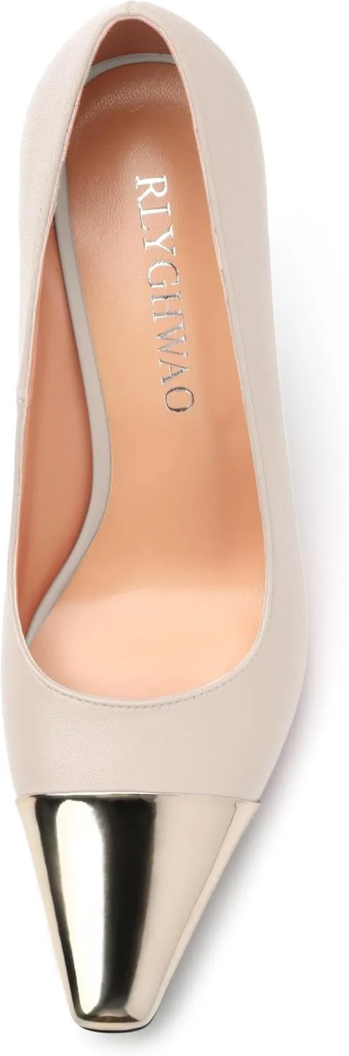 Women's Pumps, Square Toe Chunky High Heels, Slip On Fashion Two Toned Patchwork Womens Shoes for Office Wedding Party