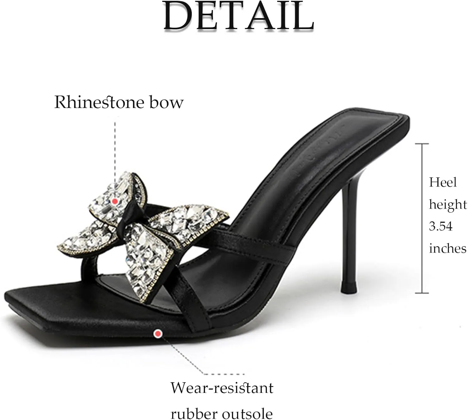 Women's Rhinestone Bow Stiletto Sandals Fashion Square Toe Open Toe Satin Slip-On Mule High Heels Wedding Party Sandals