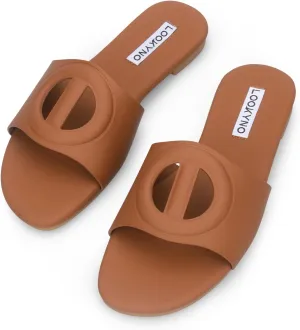 Womens Sandals Dressy Summer Flat Sandals 2025 Open Toe Slippers Slip On Slides with Semicircle Cutouts