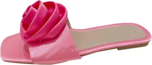Women's Satin Bow Knot Square Toe Flat Sandals Fashion Open Toe Slip-On Dress Slides Summer Casual Beach Walking Slippers