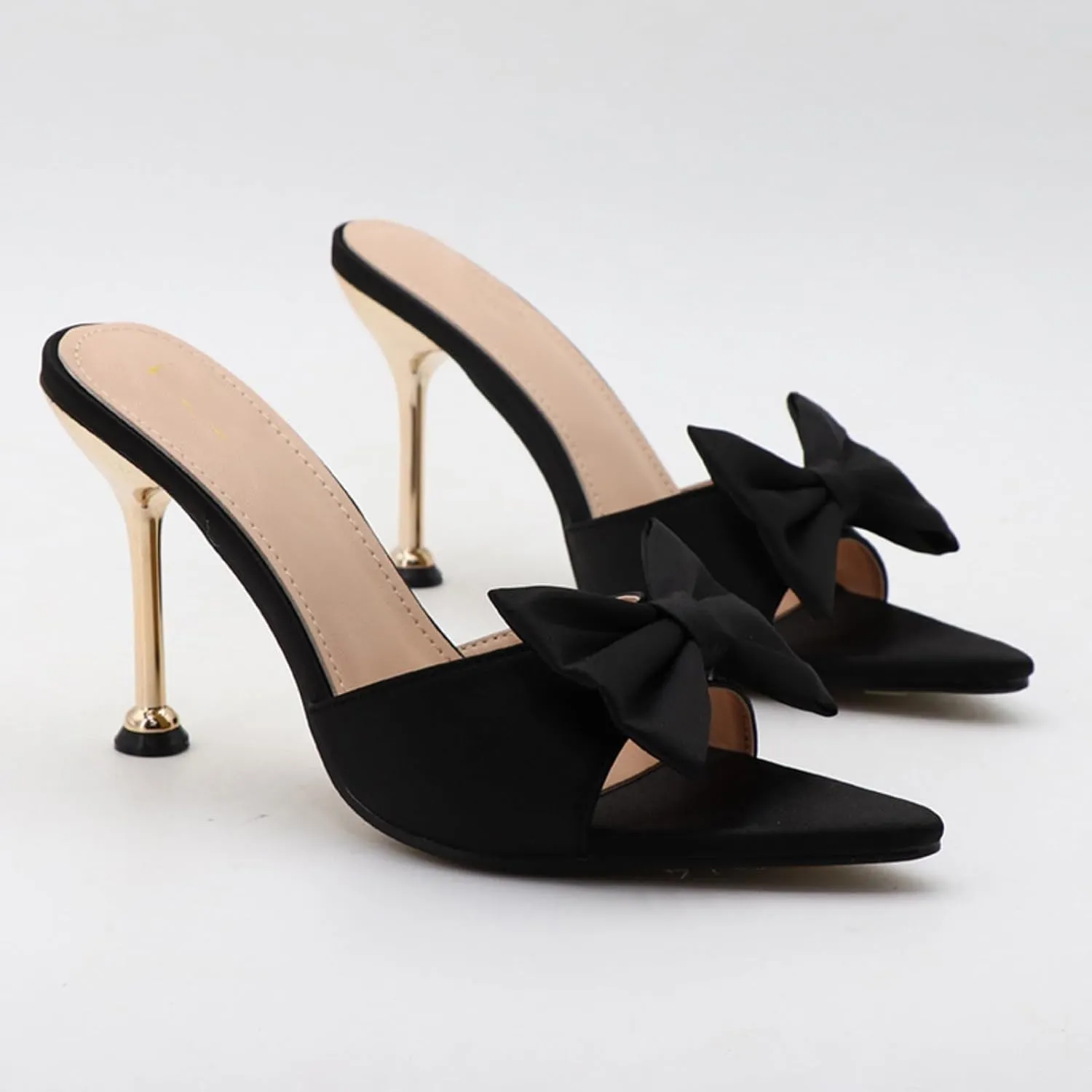 Women's Satin Pointed Open Toe Heel Sexy and Stylish Bow Slip On Stiletto High Wedge Mule Comfortable Wedding Bridal Party Dress Shoes