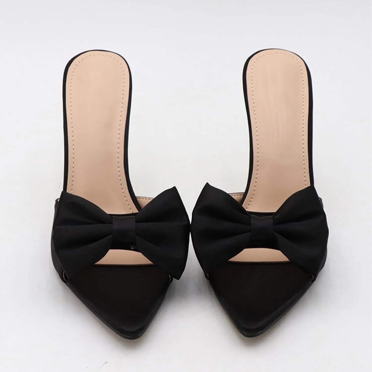 Women's Satin Pointed Open Toe Heel Sexy and Stylish Bow Slip On Stiletto High Wedge Mule Comfortable Wedding Bridal Party Dress Shoes