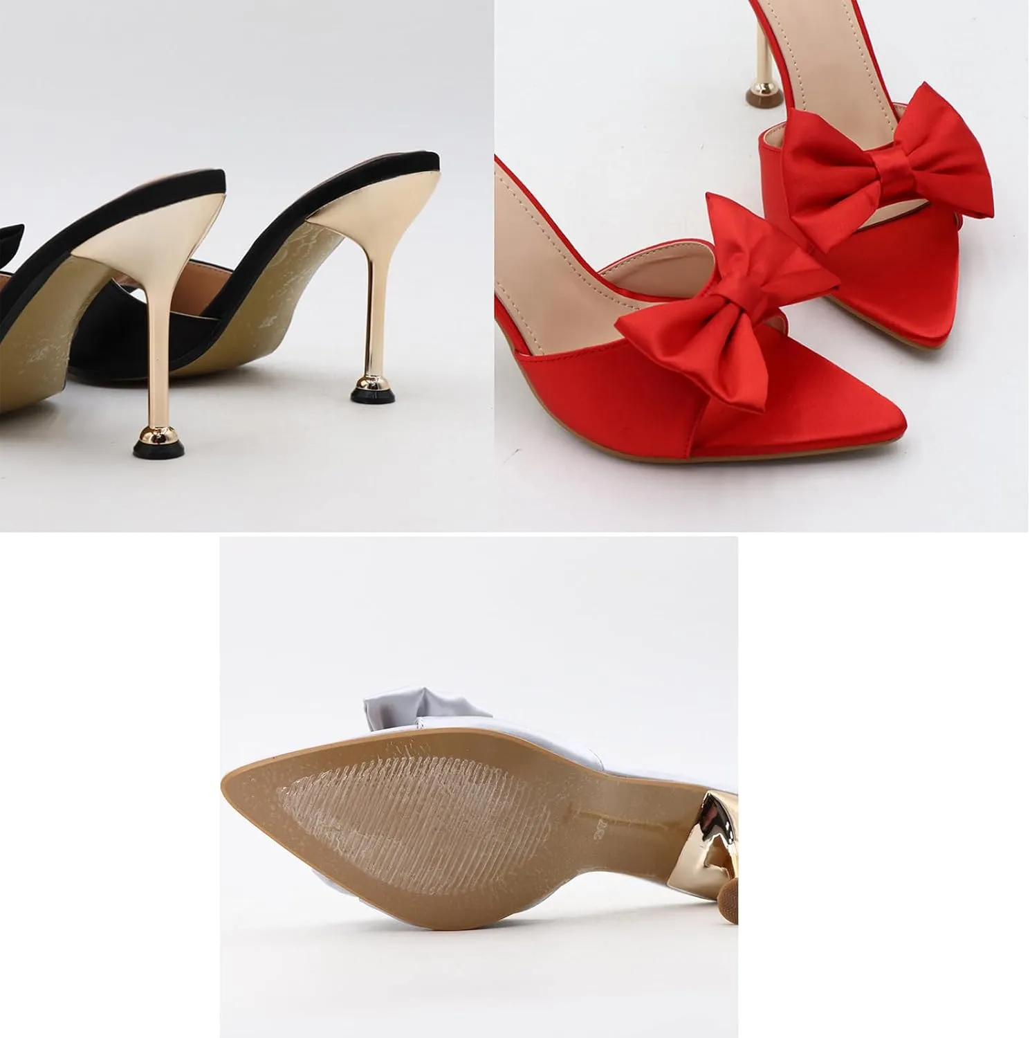 Women's Satin Pointed Open Toe Heel Sexy and Stylish Bow Slip On Stiletto High Wedge Mule Comfortable Wedding Bridal Party Dress Shoes