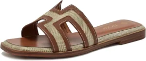 Women's Slide Sandals Wide Width Flats Slip-On Open Toe Memory Foam Comfort for Walking, Beach & Casual - Anti-Slip Sole