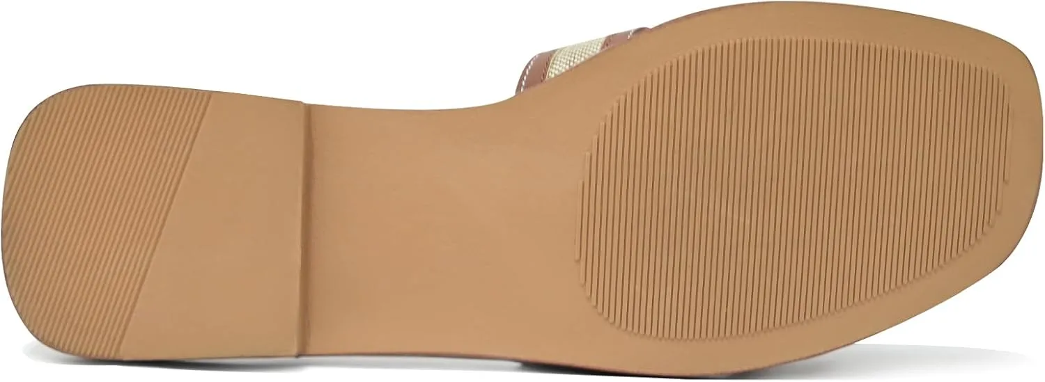 Women's Slide Sandals Wide Width Flats Slip-On Open Toe Memory Foam Comfort for Walking, Beach & Casual - Anti-Slip Sole