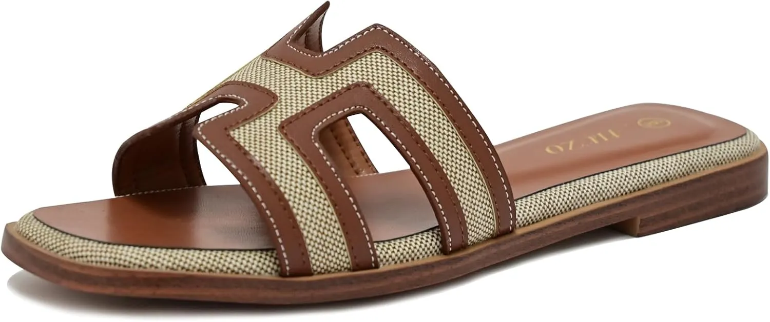 Women's Slide Sandals Wide Width Flats Slip-On Open Toe Memory Foam Comfort for Walking, Beach & Casual - Anti-Slip Sole