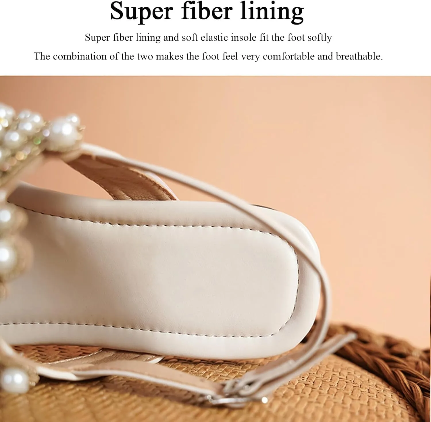 Women's Sparkle Pearl Flat T-Strap Thong Bohemian Sandals Adjust Ankle Strap Summer Fashion Comfort Slip-On Square Open Toe Flip Flops Sandals for Beach Party Prom