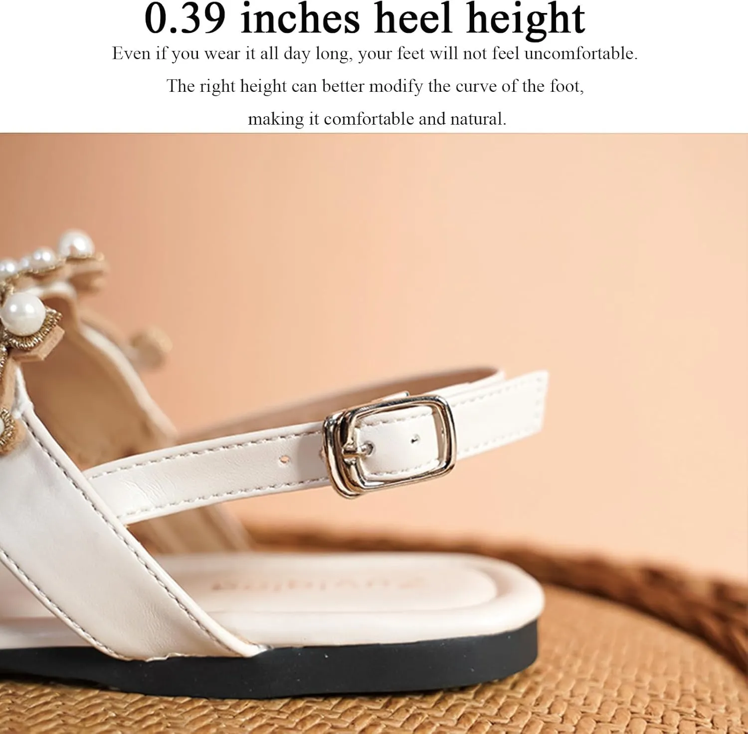Women's Sparkle Pearl Flat T-Strap Thong Bohemian Sandals Adjust Ankle Strap Summer Fashion Comfort Slip-On Square Open Toe Flip Flops Sandals for Beach Party Prom